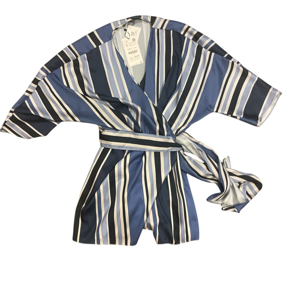 ⸻

ZARA Striped Satin Wrap Romper – Size Small – NWT